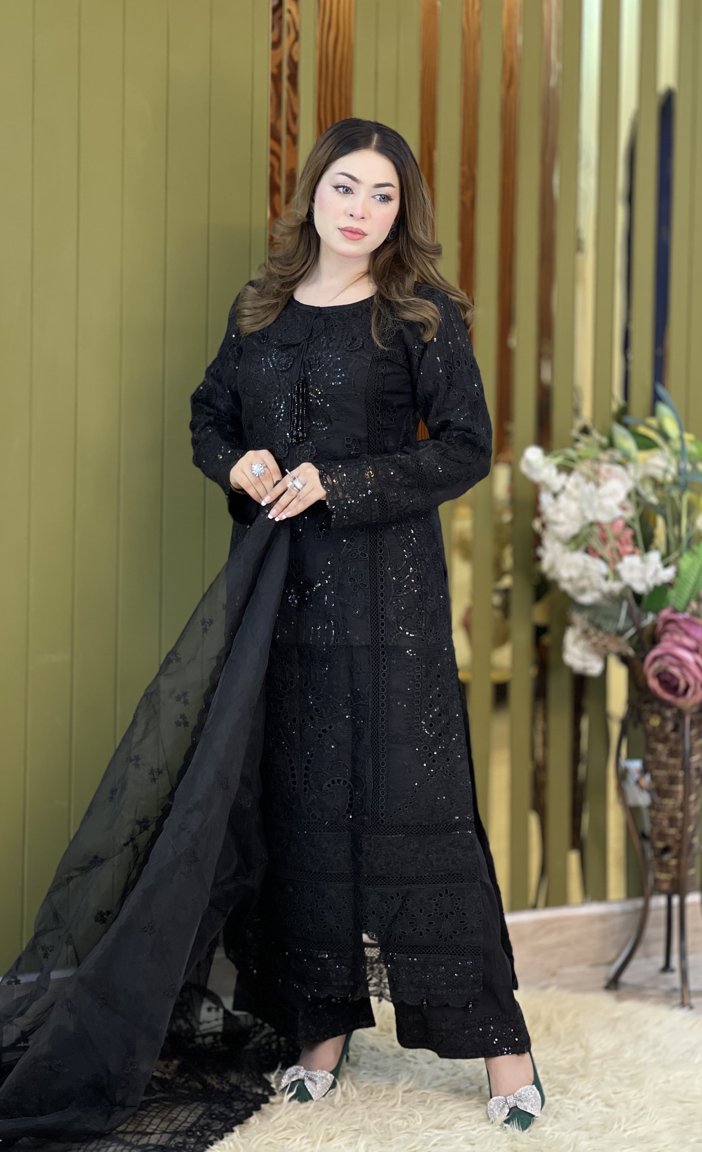 long black organza dress Organza Puff Sleeve Long Dress L