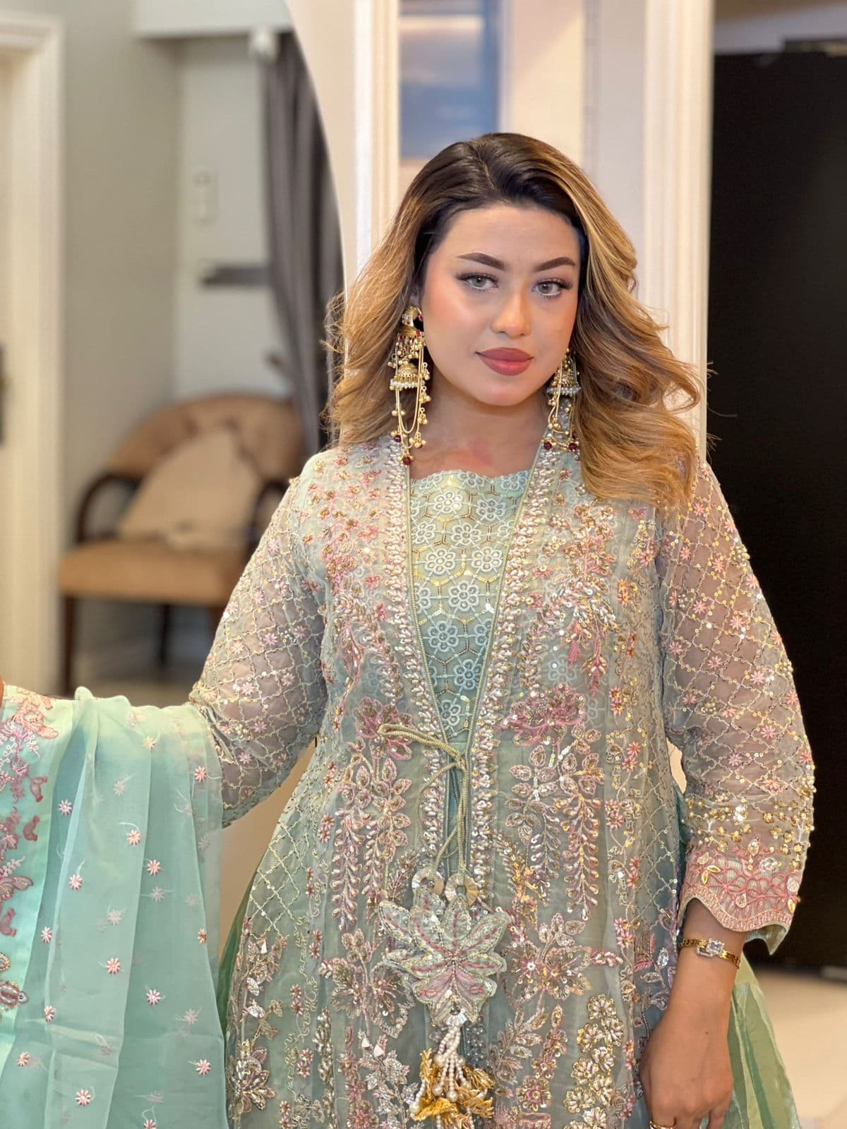 pakistani organza dress price in bangladesh Ramsha M-804 Embroidered Organza front with sequence three-piece