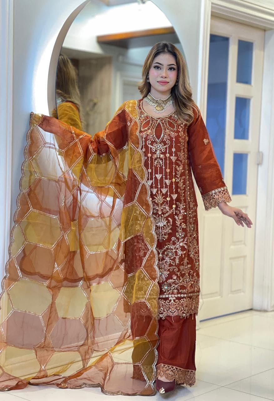 pakistani organza dress price in bangladesh Brand name : Sadabahar Pakistani luxury organza dress Light colour
